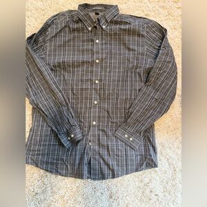 Eddie Bauer Men's Black and Gray Checkered Shirt